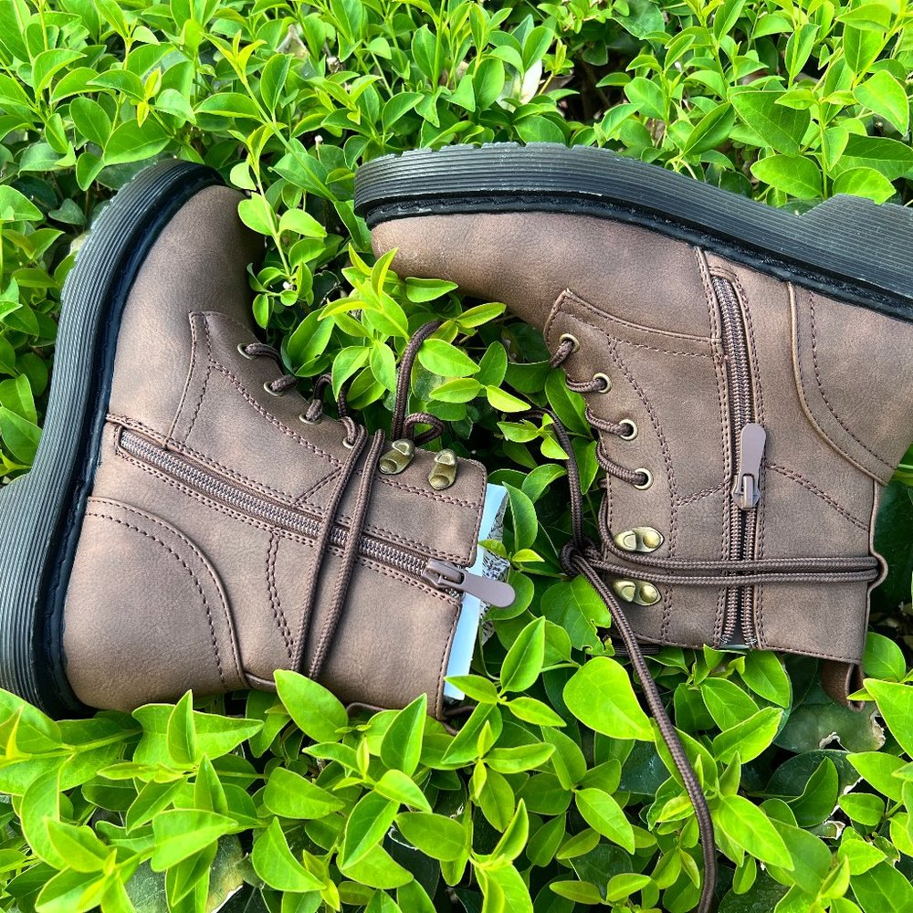 Dream Pairs Women's Brown Above The Ankle Boots, Laces Up With Zipper